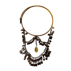 Claire's Orange Beaded Statement Necklace Silver Tone Fringe